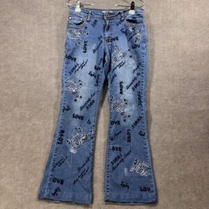 Moto Blues Jeans Girls women 8 Flared Embroidered Word Art Denim Pants